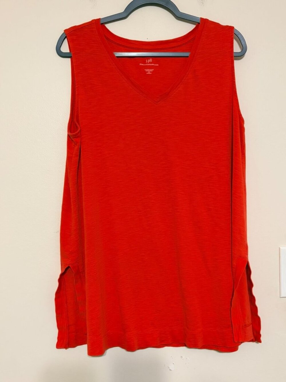 Women's J. Jill Orange Red Pima V-Neck Sleeveless Tunic Top Size 1X Plus
